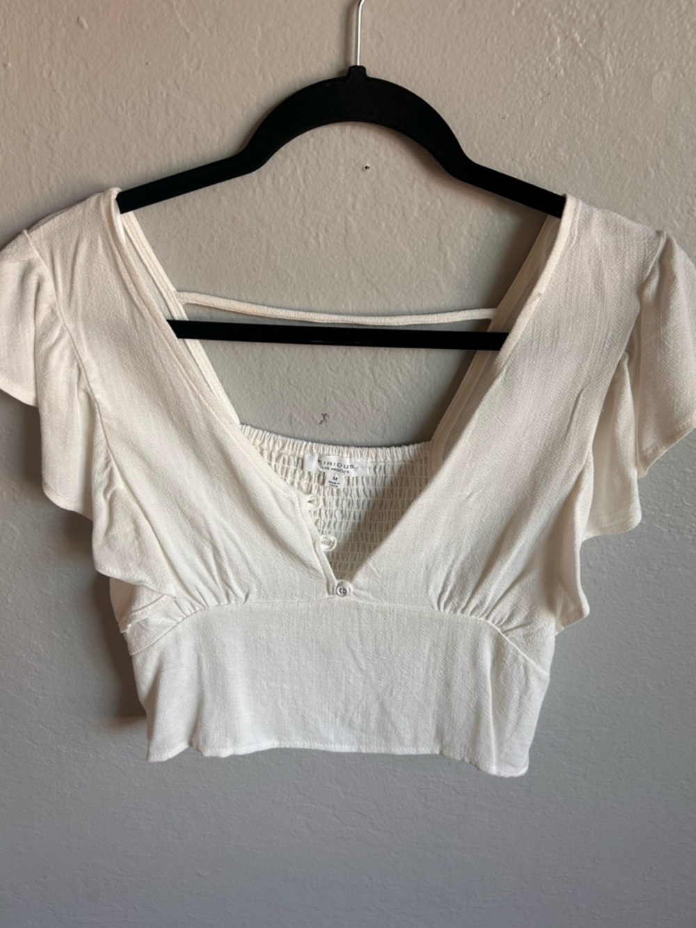 Cream V-Neck Flutter Sleeve Crop Top